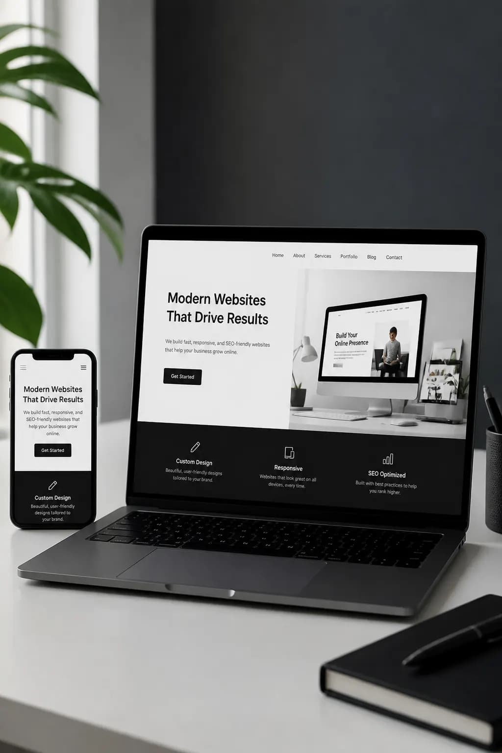 Laptop and phone showing a responsive website design